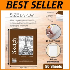 50 Sheet 6×8 Sketch Pad, Spiral Bound, 20 lbs Paper