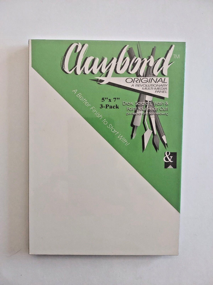 CLAYBORD 5″x7″ 3-pack Ampersand Art Supply scratch multi-media panels paint NOS