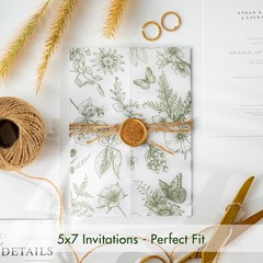 50 PCS PreFolded Vellum Jackets Fits 5×7 Inch Invitations Sage Green Toile