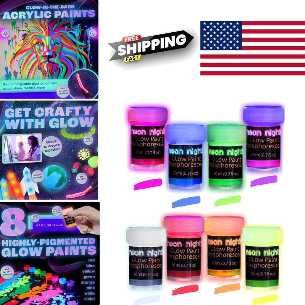 Neon Acrylic Paint Set of 8 Bottles 0.7 Fl Oz Ideal for Indoor Outdoor Use