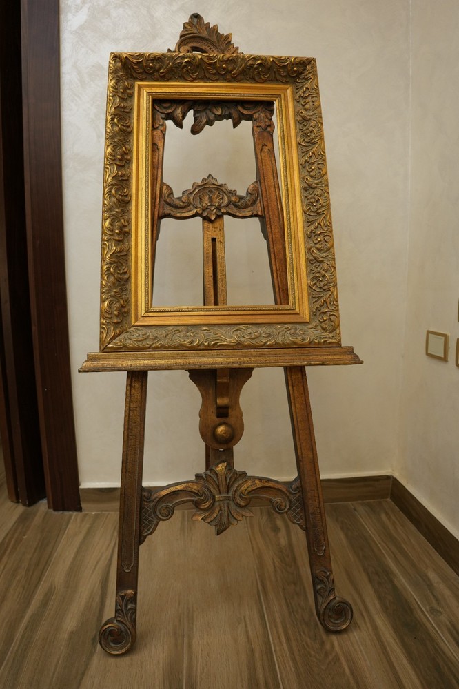 Rare Rococo Baroque Ornate Wood Display Art Easel – Hand-Carved Decorative Stand