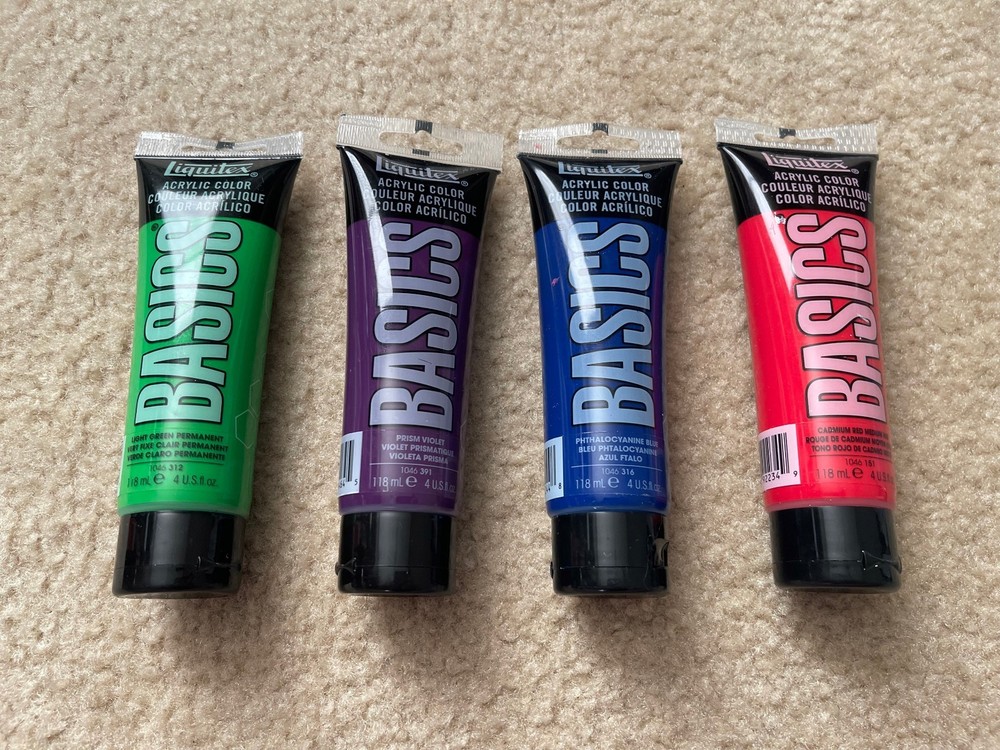 Liquitex Basics Acrylic Color 4 Oz Lot of 4 Green, Violet, Blue, Red