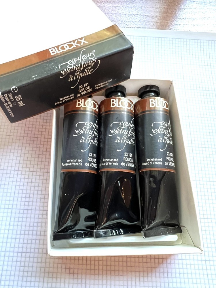 Vintage Blockx Oil Paint. Venetian Red. Box Of 3. 35 ml.