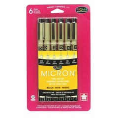 30062 Sakura Pigma Micron Fine Line Marker Pen Set, Black Ink, 3 Sets of 6 Pens