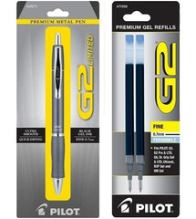 Pilot G2 Limited Metal Gel Pen 0.7mm Gray Barrel Periwinkle Refill Office School