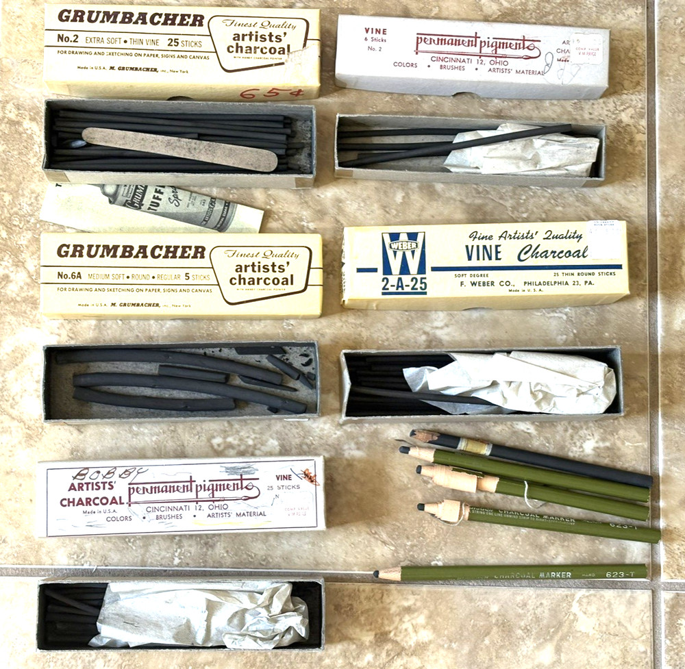 Lot of Grumbacher and others Artist Charcoals – Draw Sketch Vintage