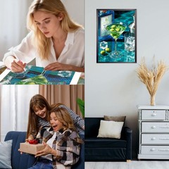 Cocktail Diamond Art Kits for Adults, Retro Cocktail Diamond Painting Dots Cryst