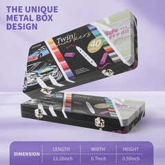 40 Colors Alcohol Markers, Premium Dual Tip Markers Set with Metal Box for Ar…