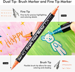 Shuttle Art 28 Pastel Colors Dual Tip Acrylic Paint Markers, Brush Tip and Fine