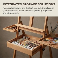 Wooden Beechwood Adjustable H-Frame Studio Easel Artist Storage Tray Easel Stand