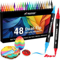 48 Colors Acrylic Paint Markers, Dual Tip with Fine Tip and Brush Tip Pens for S