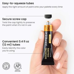 Arteza Metallic Gouache Paint | 12ml Tubes – Set of 12