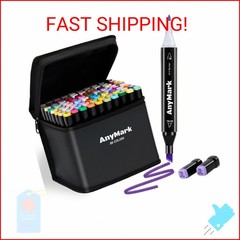 AnyMark Alcohol Markers, 80 Colors Dual Tip Art Coloring Markers Set for Adult B