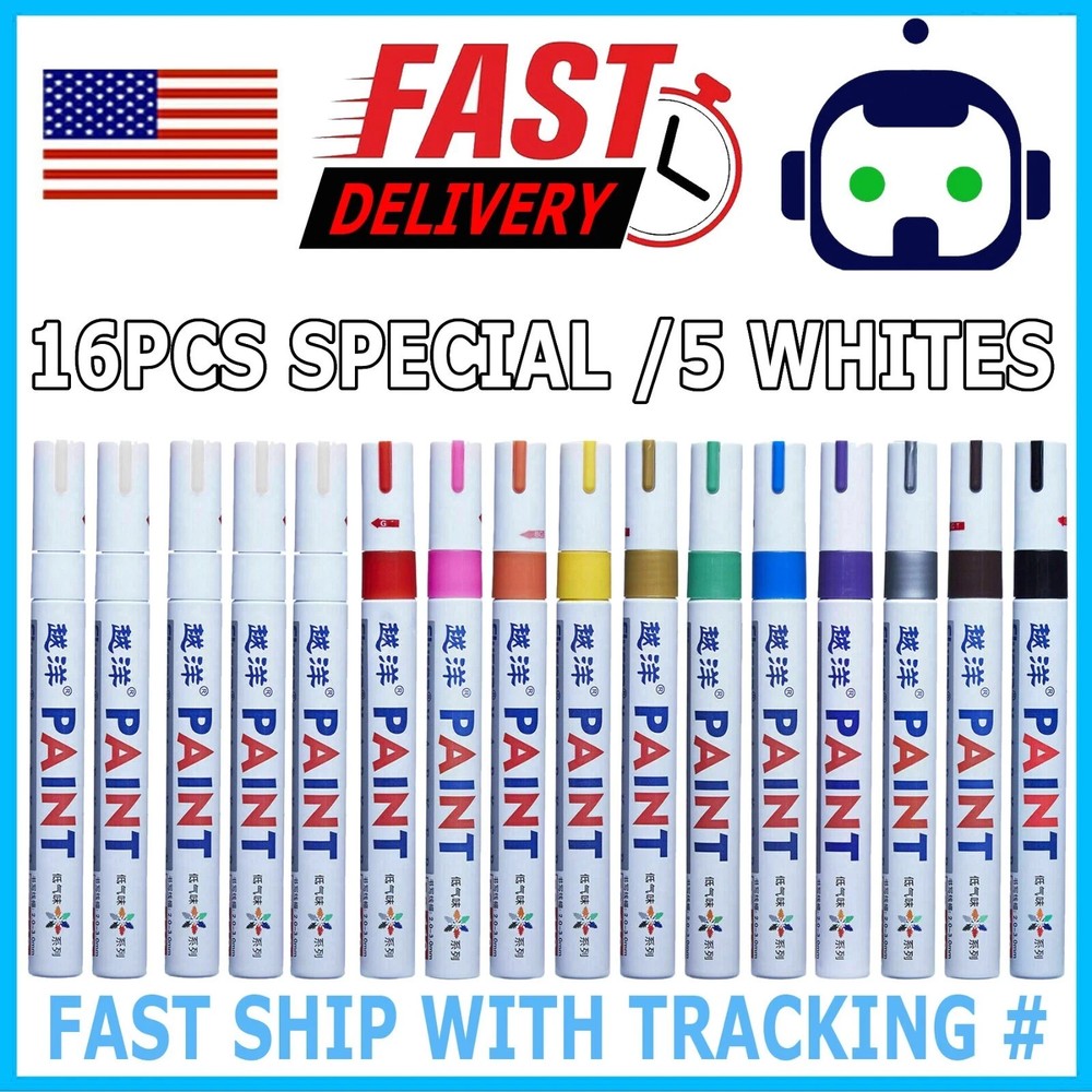 16Pc Waterproof Permanent Paint Marker Pen For Car Tyre Tire Tread Rubber Metal