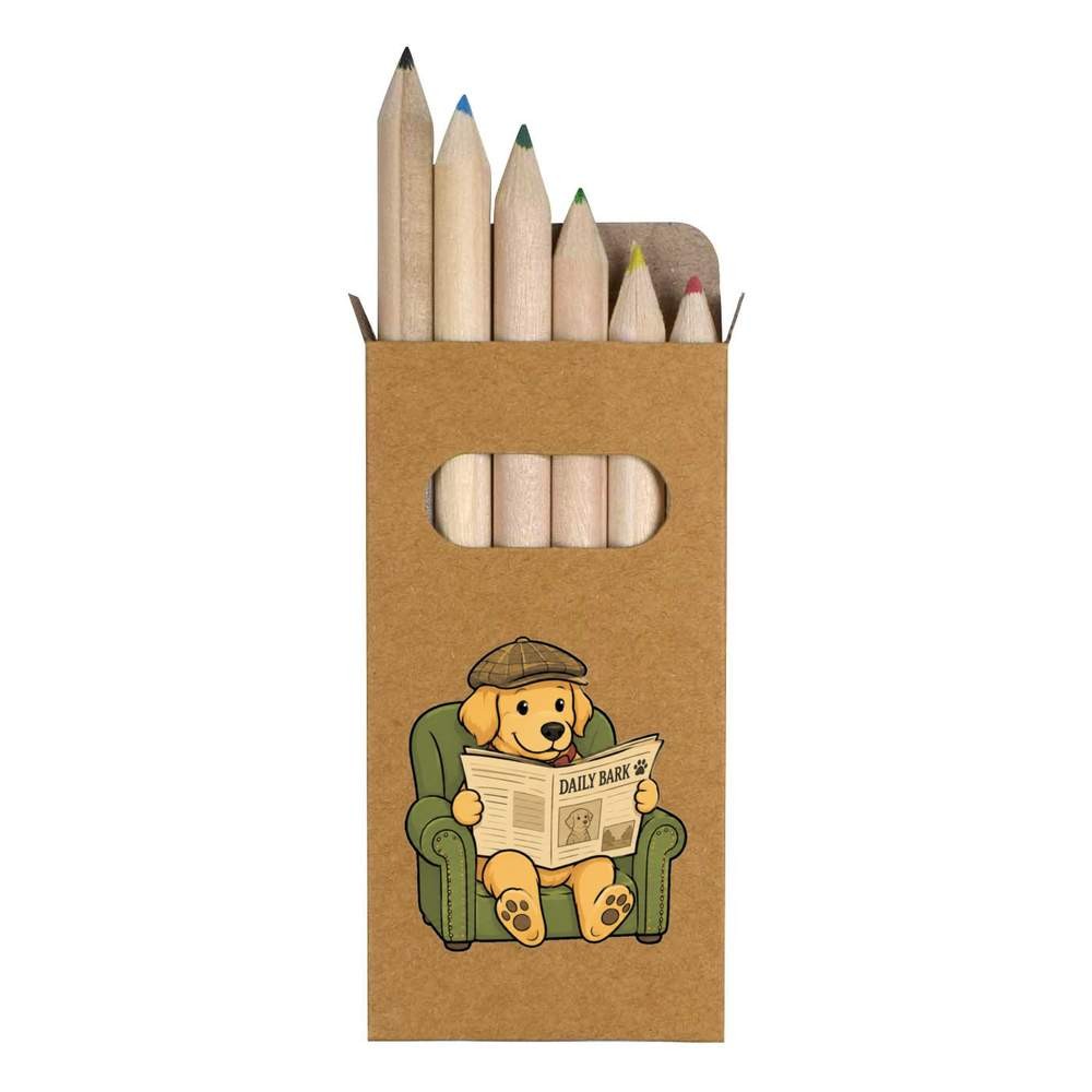 6 x ‘Dog Wearing Flat Cap Reading Newspaper’ Short Colour Pencils (PE00097572)