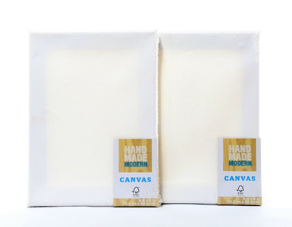 Hand made modern Mounted Canvas White, 6×8 inches pack 2-Real Wood