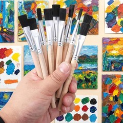 10 Pcs Small Paint Brush Flat Paint Brushes, Small Painting Brushes Bulk with Wo