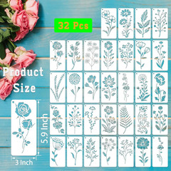DZXCYZ 32 Pcs Wildflower Stencils for Painting on Wood, 5.9 inches x 3