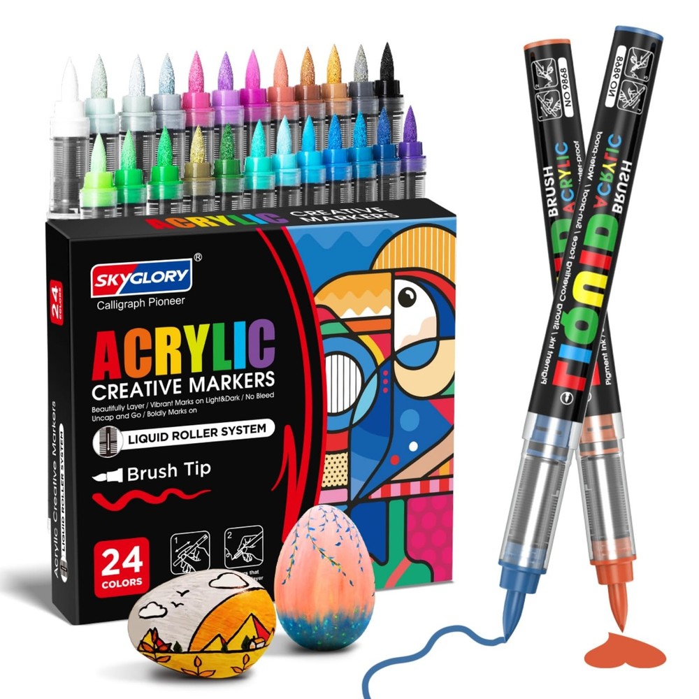 SKYGLORY 24 Colors Brush Tip Acrylic Paint 1 Count (Pack of 24), SG-24