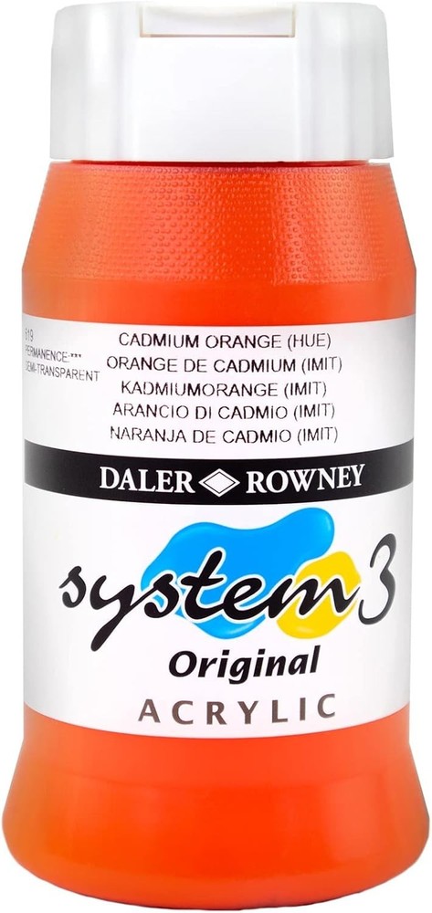 Daler Rowney System 3 Original Acrylic 500 ml Cadmium Orange (Hue) NEW