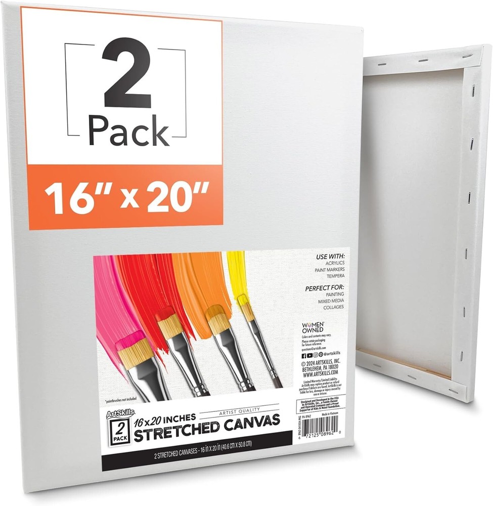 Stretched Artist Cotton Canvas 16×20 Painting Supplies Blank Canvas 2-Pack