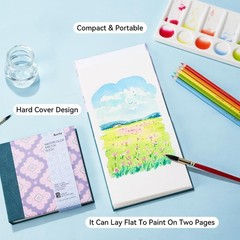 Arrtx Watercolor Journal, 140 LB, 300 GSM, 100% Cotton Paper Hot Press 24 Sheets
