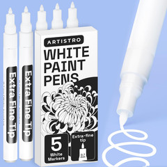 5 White Paint Pen for Rock, Glass, Ceramic, Wood, Tire, Fabric, Metal, Canvas, M