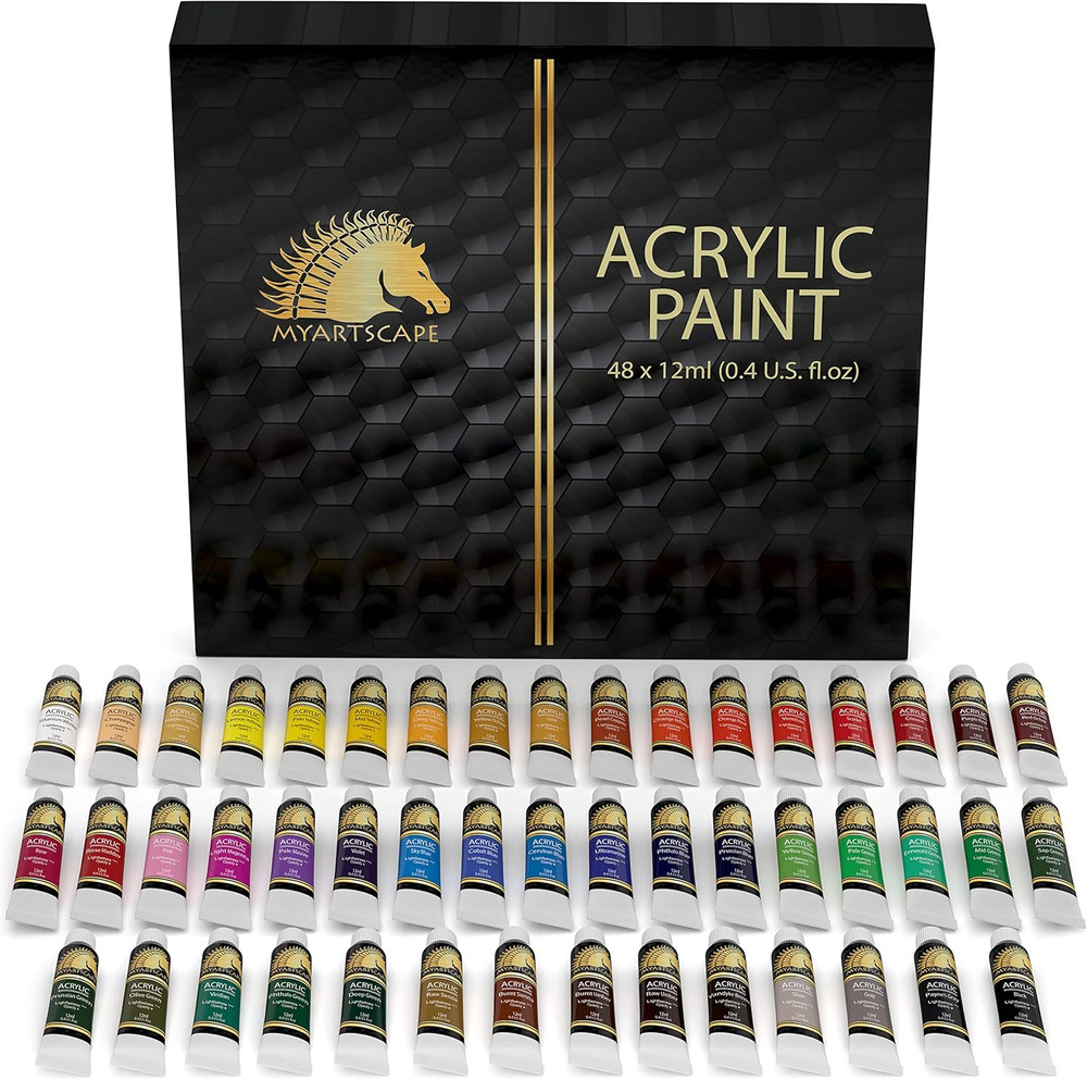 Acrylic Paint Set, 48 Colors, 48 X 0.4 Fl Oz (12 Ml) Tubes, Lightfast Heavy Body