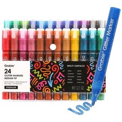 24 Glitter Markers Set Non-Toxic Water-Based Extra Fine Point Creative Art New