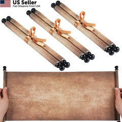 3Pcs Blank Scroll Paper Wood Rods Vintage Old Parchment Wedding Vows Writing7x15