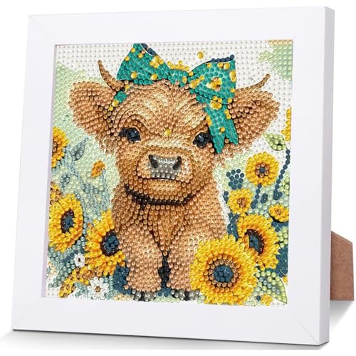 Cow Diamond Art Painting Kits for Kids with Frame,Animal Diamond Art for Cow01