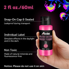 ABEIER Glow in the Dark Acrylic Paint – 10 Bright Colors (60Ml/2Oz) Long Lasting