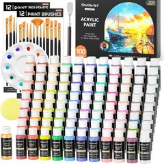 100 Colors Acrylic Paint, 2oz/60ml Bottles, Include 2 Sets of 12 Paint Brushe…
