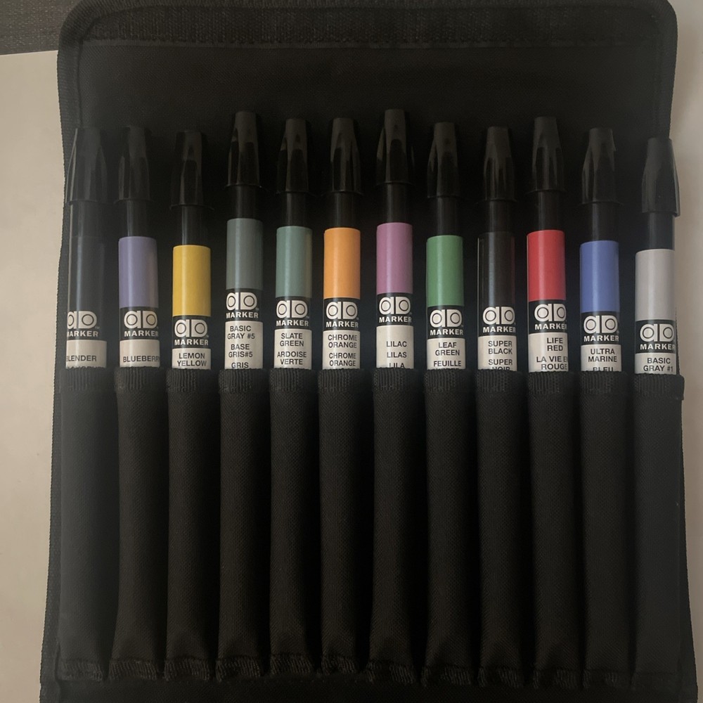 the Original Chartpak Tri-Nib, 12 Assorted Colors in black carrying case.see pic