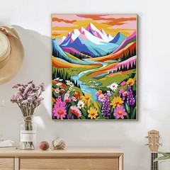 Mountain Paint by Numbers Kit for Adults, Flower Mountain Paint by Numbers Kits