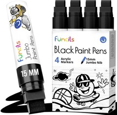4 Jumbo Black Poster Markers – 15mm Fat Acrylic Paint Markers for Wood, Rock Pai