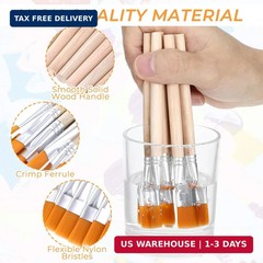simarro 10Pcs Flat Paint Brushes, Wood Paint Small Brush Artist Craft Watercolor