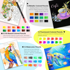127 Drawing Set Sketching Kit, Pro Art Supplies with 3-Color Sketchbook & Colori