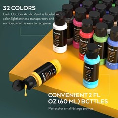 Nicpro 32 Colors Outdoor Acrylic Paint Bulk with Brush and Sponge, Knife,