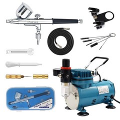 1/5HP Quiet Airbrush Compressor Kit – Dual-Action Gravity Airbrush with Holde…