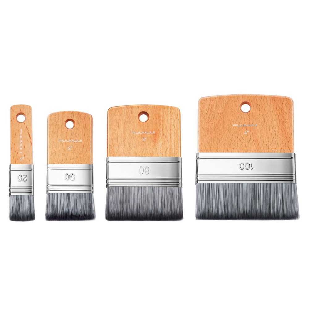 4pcs Flat Paddle Paint Brush Set, Fuumuui Scale 1”&2”&3”&4”, Birch-4pcs