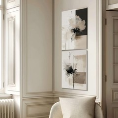 2Pcs Framed Neutral Abstract Canvas Wall Art Floral Pictures Modern Minimalis…