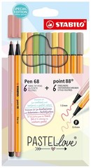 12 PCS Pastelove Pen Set Point 88 & Pen 68 Fineliners FiberTip Assorted