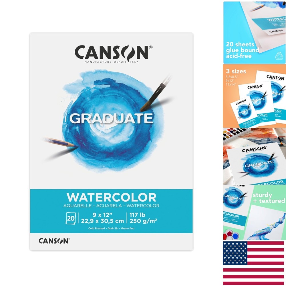 Acid-Free Graduate Watercolor Pad, 20 Durable 9×12 Sheets for Artists & Students