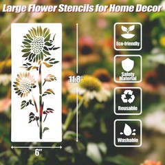 Large Flower Stencils for Painting, 6PCS 12 x 6 Inch Craft Stencils for Decor…