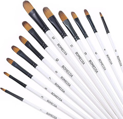 Filbert Paint Brushes Set, 12 PCS Artist Brush for Acrylic Oil Watercolor Gou…