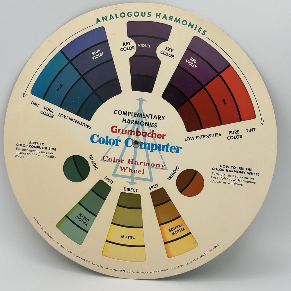 Vintage 1977 Grumbacher Color Computer Color Harmony Wheel Graphic Design