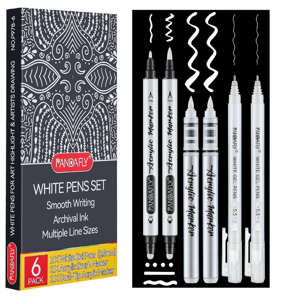 White Ink Pens Set, 0.5mm Fine Point White Gel Pens Dual-Tip Acrylic Paint Pe…