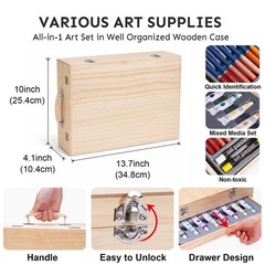 85 PCS Deluxe Wooden Art Supplies Kit Easel Sketch Pencils Brushes Set Case