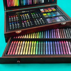 142 Pc Art Set With Colored Pencils, Crayons, Pastels, Watercolors In Wood Carry